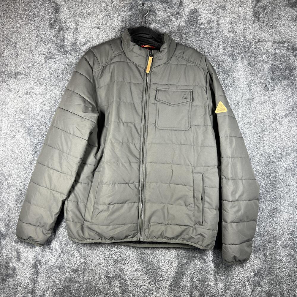 Gerry Jacket Mens XL Gray Puffer Insulated Lined Full Zip Collared Short